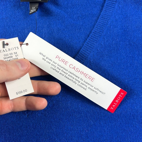 Talbots Sweater Womens Petite Large PL Blue Pure Cashmere V-Neck NWT 58407899 - Picture 5 of 7